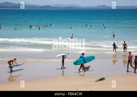 Plage de Wategos Byron Bay, New South Wales, Australie. Une plage populaire pour les surfeurs surfer et surf. Banque D'Images