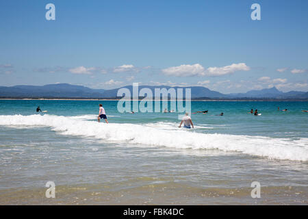 Plage de Wategos Byron Bay, New South Wales, Australie. Une plage populaire pour les surfeurs et le surf. Banque D'Images