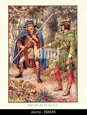 Illustration de l'histoire de Robin des Bois. Robin des Bois et du mendiant l'Espion. Par Walter Crane Banque D'Images