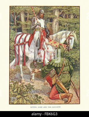 Illustration de l'histoire de Robin des Bois. Little John et le chevalier. Par Walter Crane Banque D'Images