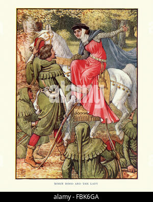 Illustration de l'histoire de Robin des Bois. Robin des Bois et la dame. Par Walter Crane Banque D'Images