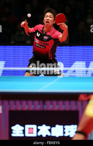 Tokyo Metropolitan Gymnasium, Tokyo, Japon. 17 Jan, 2016. Jun Mizutani, le 17 janvier 2016 - Tennis de Table : Tous les Championnats de Tennis de Table Japon masculin finale à Tokyo Metropolitan Gymnasium, Tokyo, Japon. Credit : YUTAKA/AFLO SPORT/Alamy Live News Banque D'Images