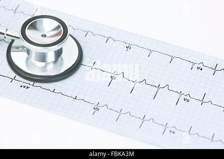 Graphique de l'électrocardiogramme et stéthoscope bell. Banque D'Images