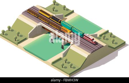 Pont ferroviaire isométrique vectoriel Illustration de Vecteur