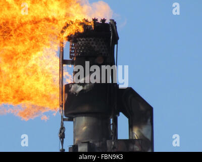 Système d'une torche sur un champ de pétrole. Passer à travers une tête de torche. Banque D'Images