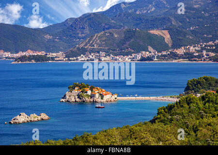 L'île de Saint Stephen - village historique sur la mer Adriatique, le Monténégro. Banque D'Images