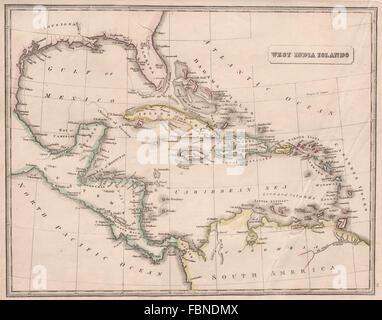 À l'ouest des îles de l'Inde. Caraïbes Bahamas Golfe du Mexique. JOHNSON, 1850 Ancien site Banque D'Images