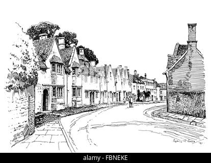 Royaume-uni, Angleterre, dans le Wiltshire, Corsham, vieilles maisons dans High Street, 1911 illustration par ligne, Sydney R Jones, du Studio Magazine Banque D'Images