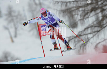 CORTINA D'AMPEZZO, ITALIE - Le 24 janvier 2014 : Au cours de la Coupe du Monde de Ski Alpin FIS Women's course de descente à Cortina d'Ampezzo, Italie. Banque D'Images