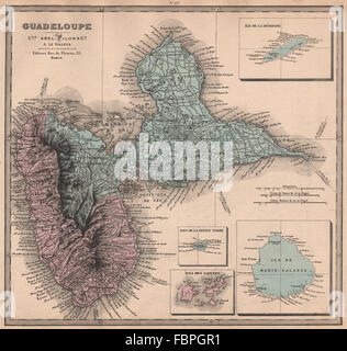 Ile de La Guadeloupe Marie-Galante Saintes Désirade. Antilles françaises, 1876 La carte Banque D'Images