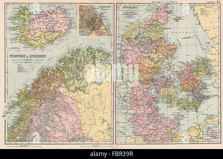 La Scandinavie. Laponie Islande Danemark Copenhague. La Norvège et la Suède. BACON 1903 map Banque D'Images