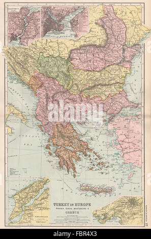 La Turquie dans l'Europe. Bosphore Constantinople Dardanelles État crétois, 1903 map Banque D'Images