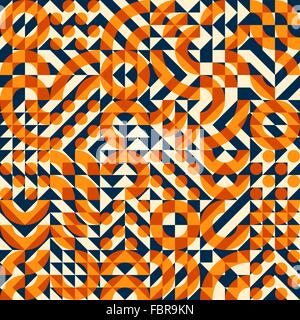 Seamless Vector Marine Orange calque couleur géométrique irrégulière Modèle Quilt Carré de blocs Illustration de Vecteur