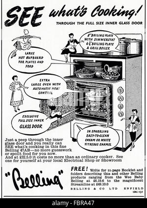 Vintage Original advert à partir de 1950. Annonce de publicité 1954 Belling cuisinière électrique. Banque D'Images