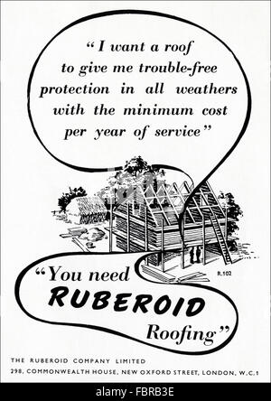 Vintage Original advert à partir de 1950. Annonce de publicité 1954 Ruberoid Roofing. Banque D'Images