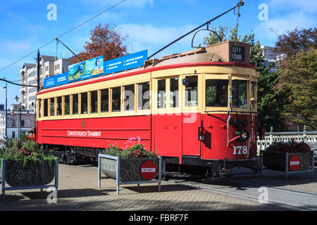 Tramway historique sur la voie de la boucle de la ville de Christchurch, Canterbury, île du sud, Nouvelle-Zélande, l'Océanie Banque D'Images