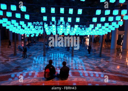 Luminaires - un affichage à l'éclairage spectaculaire le jardin d'hiver, Brookfield Place, New York City, New York Banque D'Images