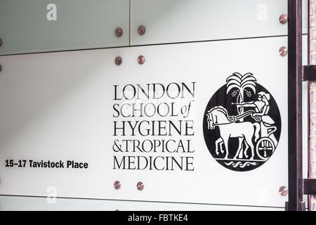 London School of Hygiene & Tropical Medicine name sign, Londres, Angleterre, Royaume-Uni Banque D'Images