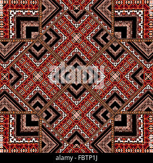 Abstrait géométrique complexe complexe ou islamique style ethnique motif transparent rouge à contraste élevé, dans des tons noir et blanc. Banque D'Images