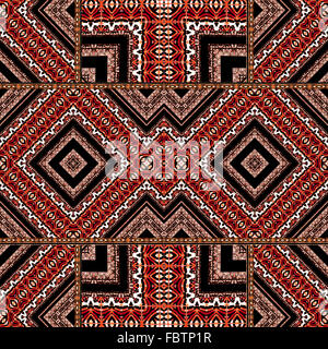 Abstrait géométrique complexe complexe ou islamique style ethnique motif transparent rouge à contraste élevé, dans des tons noir et blanc. Banque D'Images