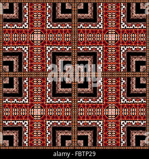 Abstrait géométrique complexe complexe ou islamique style ethnique motif transparent rouge à contraste élevé, dans des tons noir et blanc. Banque D'Images