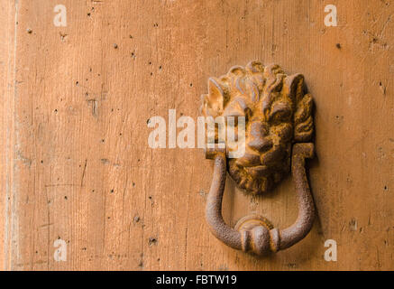 Ancien heurtoir lion sur la porte Banque D'Images