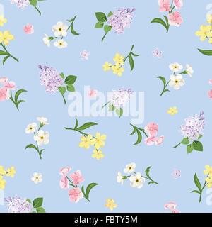 Modèle transparent avec des fleurs colorées sur bleu. Vector illustration. Illustration de Vecteur