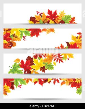 Bannières vecteur avec motif de feuilles d'automne. Illustration de Vecteur