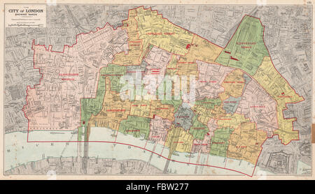 Ville de Londres montrant les pupilles. Églises et bâtiments publics nationaux. BACON, 1927 map Banque D'Images