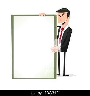 Cartoon white woman Holding A Blank Sign Banque D'Images