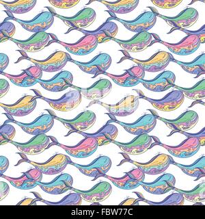 Vecteur coloré motif dans la mer avec des poissons de mer style croquis Illustration de Vecteur