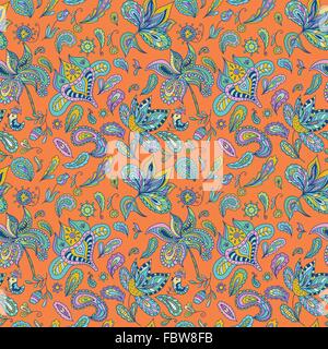 Creative ensoleillée coloré ethnique indien texture floral sur fond orange pour la conception Illustration de Vecteur