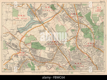 Sw LONDON Cricklewood Hampstead Hendon Willesden Golders Green. BACON, 1927 map Banque D'Images