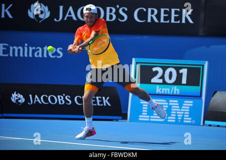 Melbourne, Australie. 19 Jan, 2016. Australian Open Tennis Championships. Lucas Pouille (FRA) : Action de Crédit Plus Sport/Alamy Live News Banque D'Images