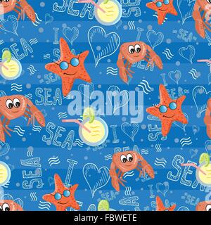La vie sous-marine, la faune Les animaux de l'océan, star, le crabe Illustration de Vecteur
