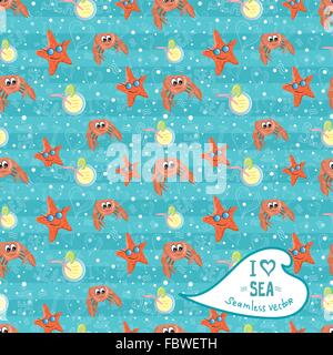 La vie sous-marine, la faune Les animaux de l'océan, star, le crabe Illustration de Vecteur