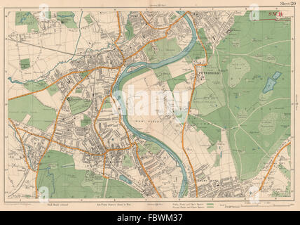 TEDDINGTON TWICKENHAM Petersham Richmond Hill/Park Kingston Ham. BACON, 1927 map Banque D'Images