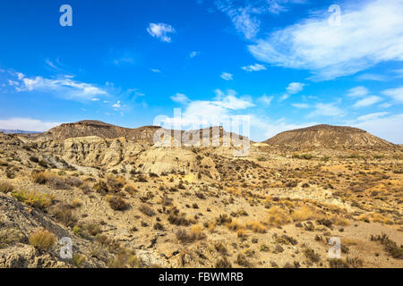 Montagnes du désert de Tabernas, en espagnol Desierto de Tabernas. L'Europe seulement désert. Almeria, Andalousie, espagne. Sauvages protégées Banque D'Images