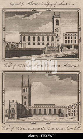 Les églises Saint Andrew's Holborn. St Sepulchre-sans-Newgate, Snow Hill, 1775 Banque D'Images