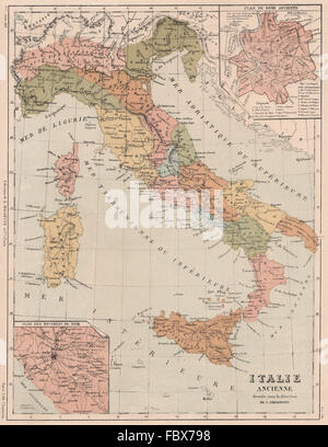 L'Italie antique sous les Romains. La Rome antique en médaillon, environs 1880 carte antique Banque D'Images