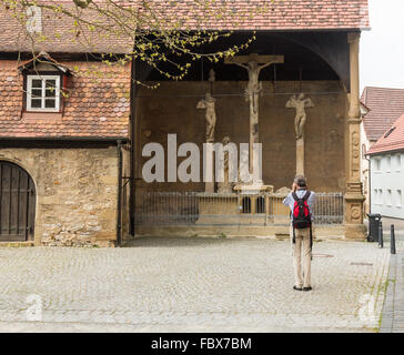 Des crucifix dans la vieille ville de Bad Wimpfen Allemagne Banque D'Images