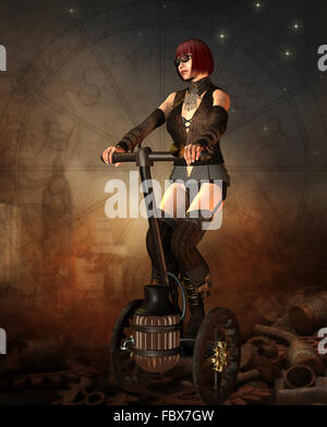 Steampunk girl sur un Segway Banque D'Images