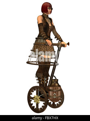 Steampunk girl sur un transport à vapeur. Banque D'Images