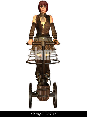 Femme au look steampunk sur un segway Banque D'Images