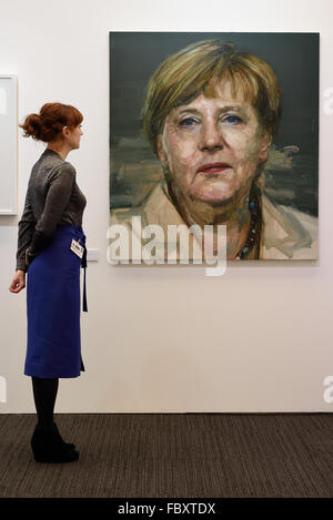 Londres, Royaume-Uni. 19 Jan, 2016. La peinture intitulée Portrait d'Angela Merkel (2015) de l'artiste Colin Davidson Crédit : Raymond Tang/Alamy Live News Banque D'Images