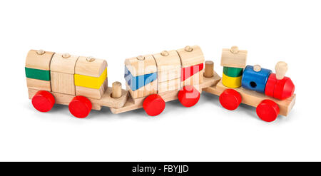 Petit train en bois avec des blocs colorés isolated over white Banque D'Images