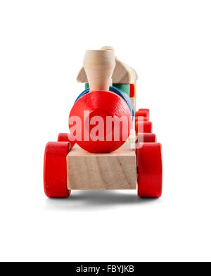 Petit train en bois avec des blocs colorés isolated over white Banque D'Images