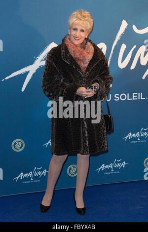 Londres, Royaume-Uni. 19 janvier 2016. L'actrice Anita Dobson. Les célébrités arrivent sur le tapis rouge pour le London premiere de Amaluna, le dernier spectacle du Cirque du Soleil, au Royal Albert Hall. Credit : Nick Savage/Alamy Live News Banque D'Images