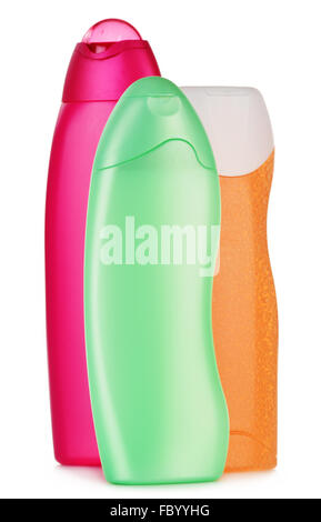 La composition avec des bouteilles en plastique des soins du corps et produits de beauté Banque D'Images