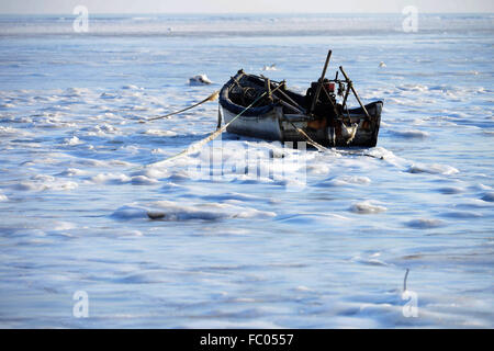 Qingdao, Shandong, CHN. 19 Jan, 2016. Qingdao, Chine - le 18 janvier 2016 : (usage éditorial uniquement. Chine OUT) L'épaisseur de la glace de mer est jusqu'à 5cm. © SIPA Asie/ZUMA/Alamy Fil Live News Banque D'Images